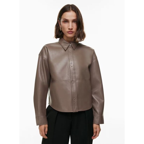 Aritzia BABATON Pelli Hip Opal Grey Vegan Leather Cropped Shirt Jacket, Size XS - Picture 12 of 15
